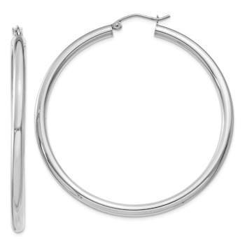 Rhodium Over 14k White Gold Polished 1 15/16" Tube Hoop Earrings