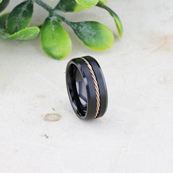 ADELARD Rose Gold Braided Brushed Center Black Tungsten Wedding Band
With Polished Beveled Edges 8mm