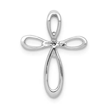 Rhodium Over 10k White Gold Diamond Cross Chain Slide Pendant