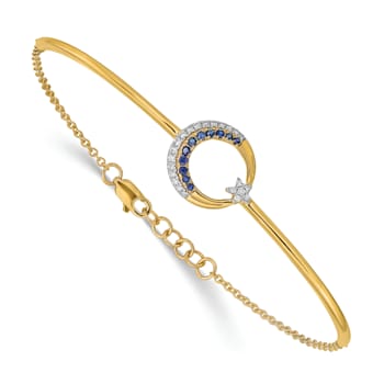 14k Yellow Gold and Rhodium Over 14k Yellow Gold Diamond and Sapphire
Moon and Star Bar Bracelet