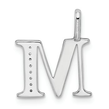 14K White Gold Diamond Letter M Initial Pendant