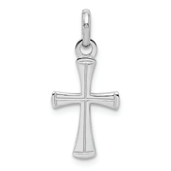 Rhodium Over Sterling Silver Polished Cross Pendant