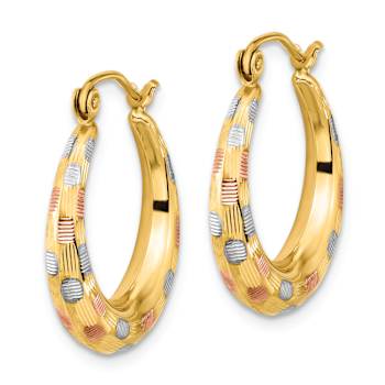 14k Tri-color Gold Polished, Satin and Diamond-Cut 7/8" Hoop Earrings