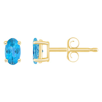 5x3mm Oval Blue Topaz 14k Yellow Gold Stud Earrings
