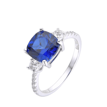 Lab Created Blue Sapphire and White Topaz Rhodium Over Sterling Silver Ring