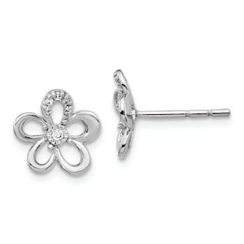 Rhodium Over 14k White Gold Diamond Flower Stud Earrings