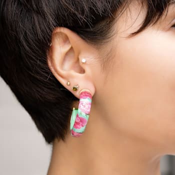 14K Yellow Gold Over Sterling Silver Illusion Hoops in Peony