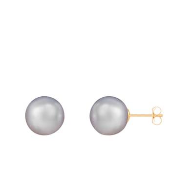 14k Yellow Gold 10-11mm Gray Freshwater Pearl Stud Earrings