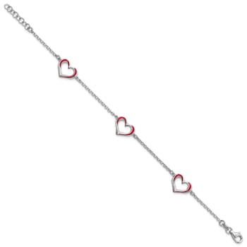 Sterling Silver Large Fishing Hook Heart Rolo Chain Bracelet with