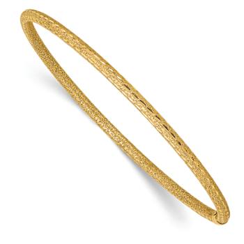 14k Yellow Gold 3mm Satin Finish Diamond-Cut Tube Slip-on Bangle