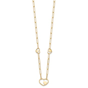 14K Yellow Gold Paperclip Link Heart 16-inch with 2-inch Ext. Necklace