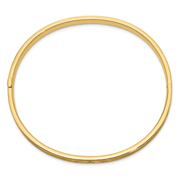 14K Yellow Gold 3/16 Diamond-cut Concave Hinged Bangle Bracelet
