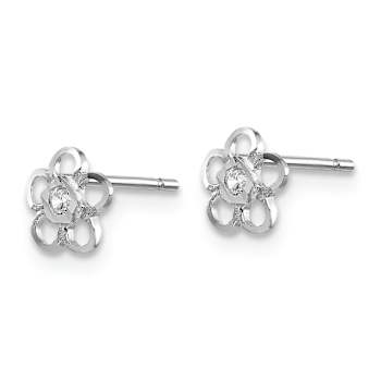 Rhodium Over 14k White Gold Children's Cubic Zirconia 5mm Flower Stud Earrings