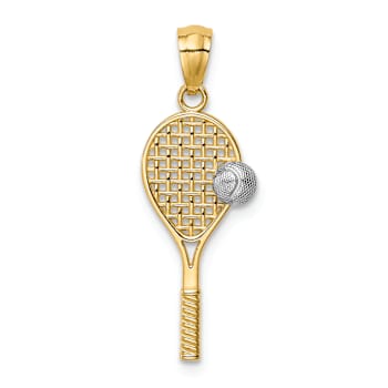 14k Two-tone Gold Textured Gold Tennis Pendant