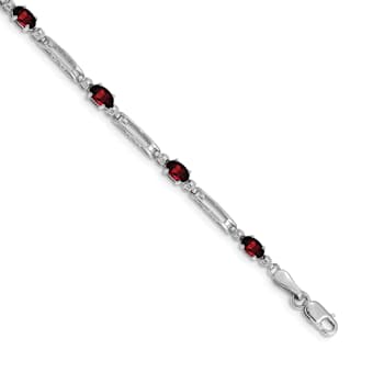 Rhodium Over 14k White Gold Garnet and Diamond Bracelet