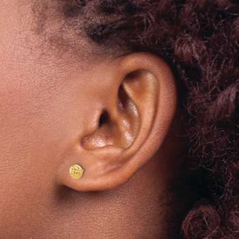 14k Yellow Gold Polished and Diamond-Cut 5.53mm Button Earrings