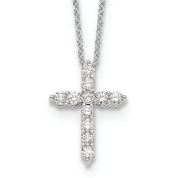 Rhodium Over 14K White Gold Lab Grown Diamond Cross Pendant Necklace