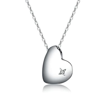 Heart Of Grace CZ Pendant Necklace In White Rhodium Over Brass