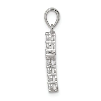 Rhodium Over Sterling Silver Cubic Zirconia Cross Pendant