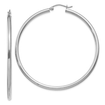 Rhodium Over 14k White Gold 2 3/16" Polished Tube Hoop Earrings