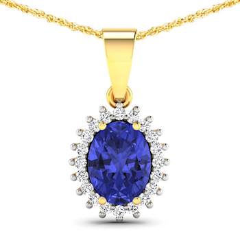 1.15ctw 14K Yellow Gold Tanzanite and White Diamond Pendant with 18 inch
Cable Chain