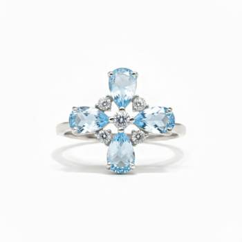 Sky Blue Topaz and White Topaz Sterling Silver Ring