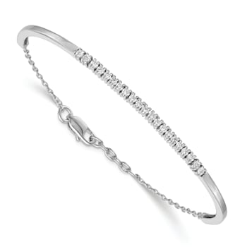 Rhodium Over 14k White Gold Diamond Bangle Bracelet