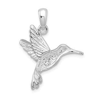 Rhodium Over Sterling Silver Polished Hummingbird Pendant