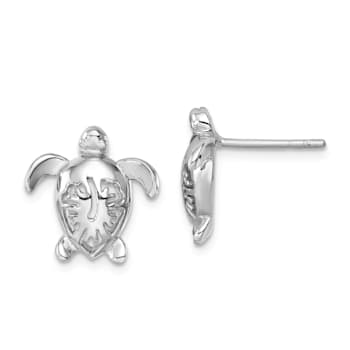 Rhodium Over Sterling Silver Polished Flower Back Turtle Post Earrings
