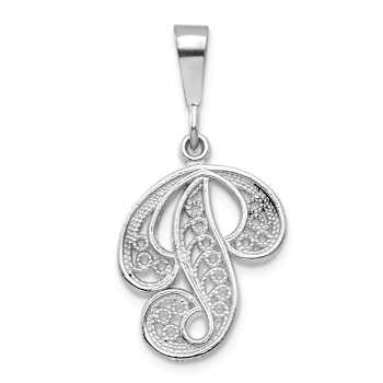 Rhodium Over 14k White Gold Solid Polished Script Filigree Textured
Letter P Initial Pendant