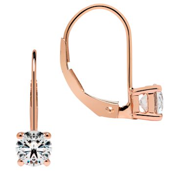 White Cubic Zirconia 14k Rose Gold Earrings With Velvet Gift Box 1.00ctw