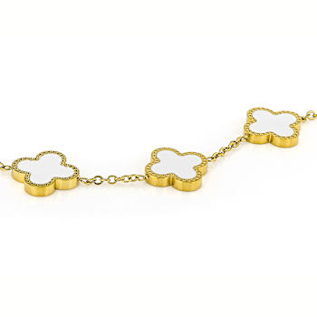 White Enamel Clover Gold-Tone Bracelet