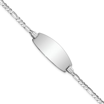 Rhodium Over 14k White Gold Polished Oval Figaro ID Bracelet