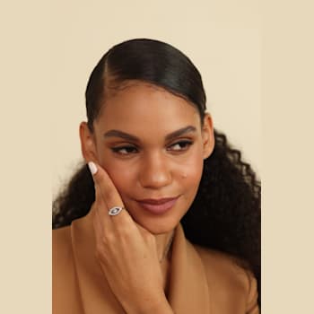 White Topaz with Moissanite Accents Rhodium Over Sterling Silver Evil
Eye Halo Ring