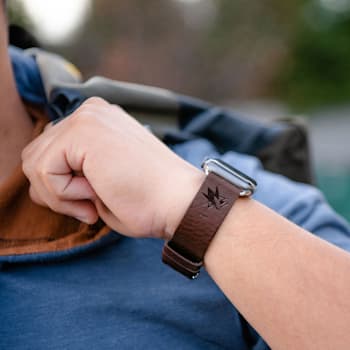 Gametime NHL San Jose Sharks Brown Leather Apple Watch Band (42/44mm
S/M). Watch not included.