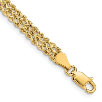 10k Yellow Gold 4.5mm Wide Triple Strand Rope Bracelet