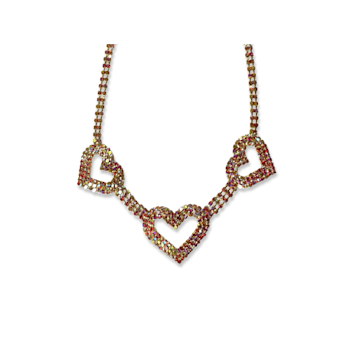 Gold Tone, AB Rose Crystal Heart Necklace.