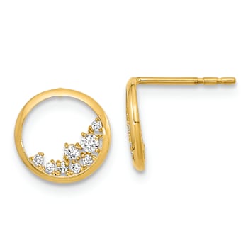 14k Yellow Gold Polished 9.25mm Open Circle Cubic Zirconia Stud Earrings