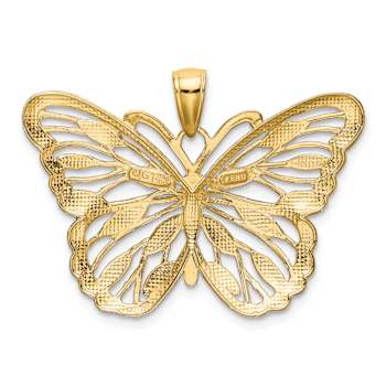 14K Two-tone Gold  Textured Butterfly Pendant
