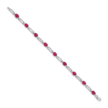 Rhodium Over 14k White Gold Diamond and Ruby Bracelet