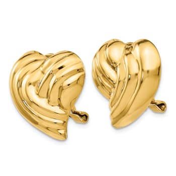14k Yellow Gold Non-pierced Heart Stud Earrings