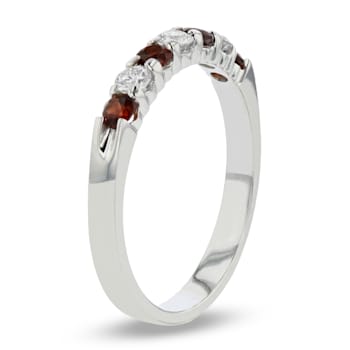 Garnet and Diamond 14k White Gold Band Ring 0.50ctw