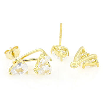 Pear CZ Studs And Earring Jackets In 18K Gold Over Sterling Silver