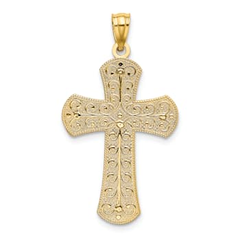 14k Two-tone Gold Polished and Textured 2 Level Cross Pendant