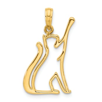 14k Yellow Gold Polished Cat Reaching Pendant