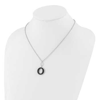 Sterling Silver Rhodium-plated 18-inch with 2-inch Extension Black
Enamel Circle Necklace