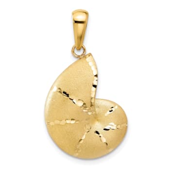 14K Yellow Gold Satin Diamond-cut Nautilus Shell Pendant