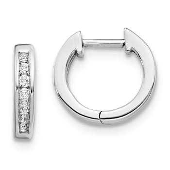 Rhodium Over 14K White Gold Lab Grown Diamond Hinged Hoop Earrings