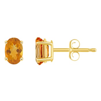 6x4mm Oval Citrine 14k Yellow Gold Stud Earrings