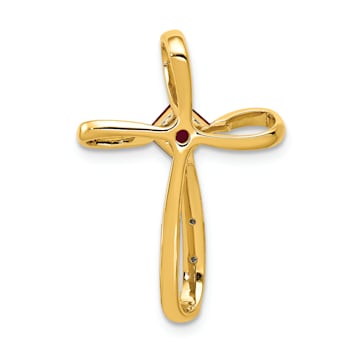 14k Yellow Gold and Rhodium Over 14k Yellow Gold Lab Created Ruby and
Diamond Cross Slide